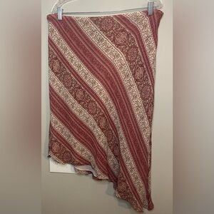 Lane Bryant Asymmetrical Silk Skirt in Burgundy and Beige